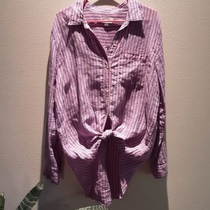 Gap Womans Stripe Linen Button Down Shirt